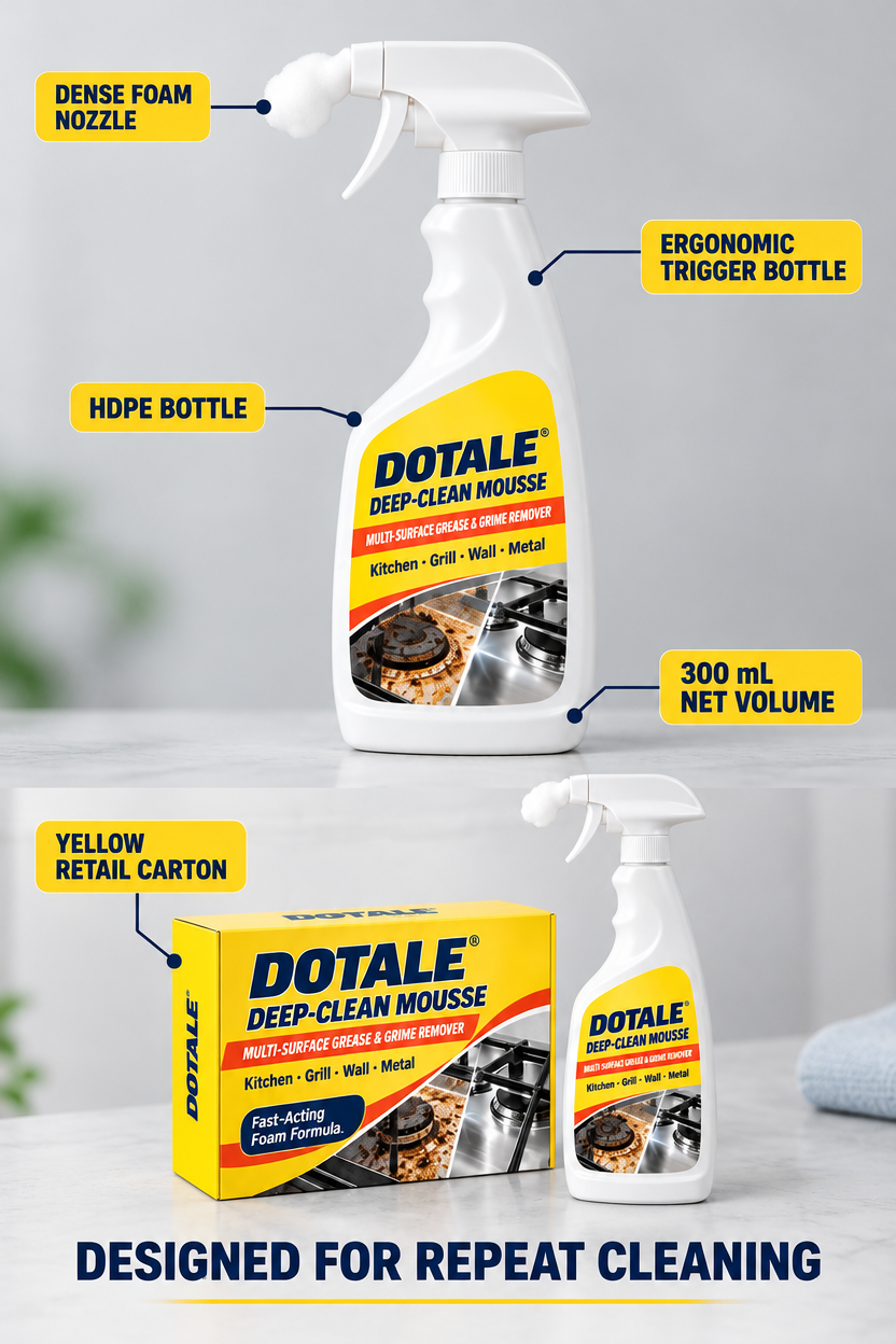 DOTALE® foam loosening kitchen grease and baked-on residue